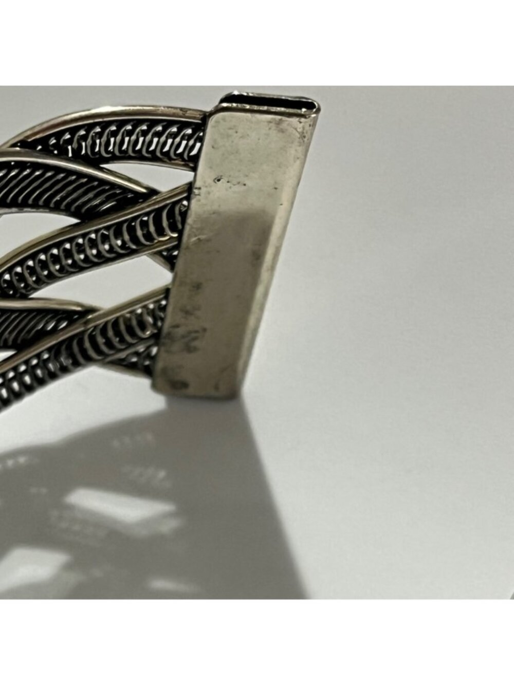 Vintage Silver Tone Cuff Bracelet With Turquoise Stone Floral & Butterfly - Picture 5 of 10